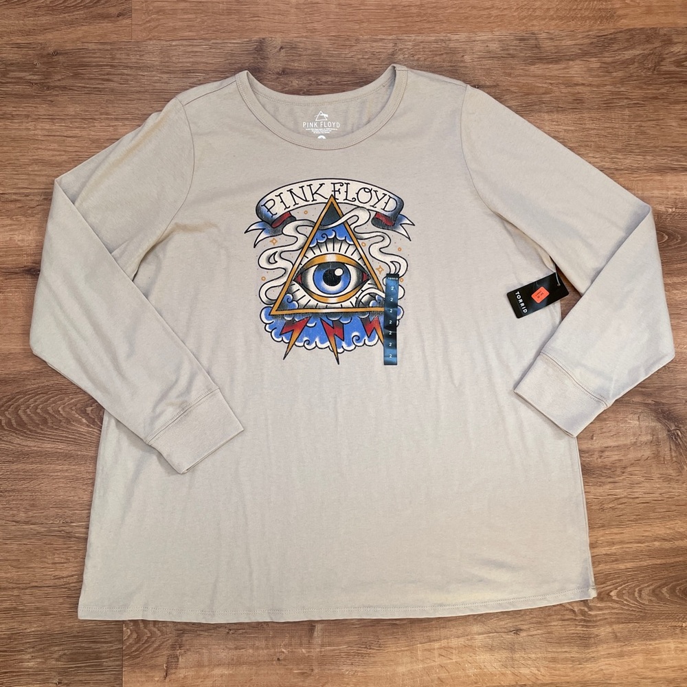 Torrid Womens Long Sleeve Pink Floyd Tee Shirt Size 2 2X‎ Band Tee Distressed